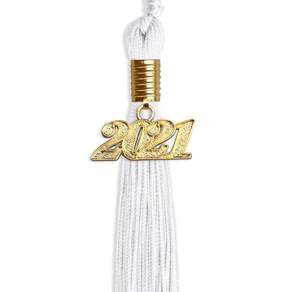 White Graduation Tassel With Gold Date Drop - Endea Graduation