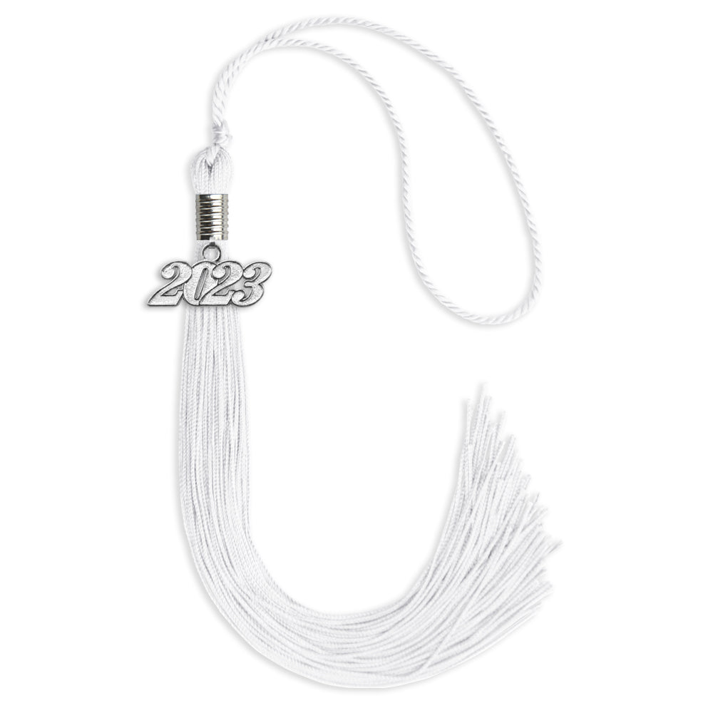 White Graduation Tassel With Silver Date Drop - Endea Graduation