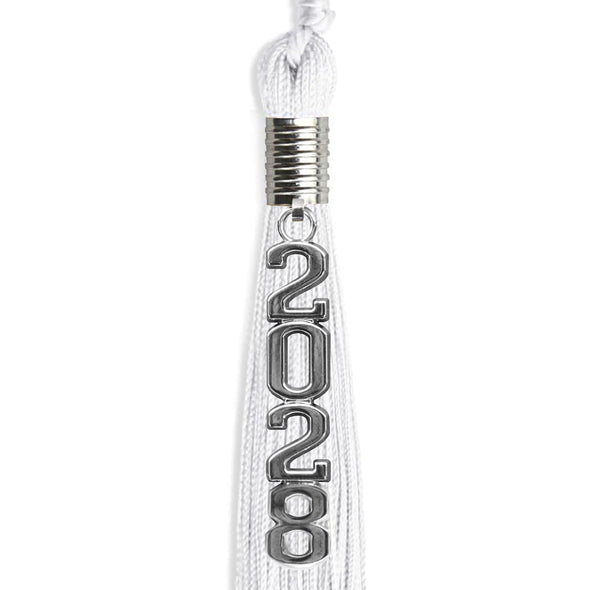 White Graduation Tassel With Silver Stacked Date Drop - Endea Graduation