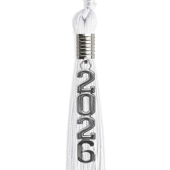 White Graduation Tassel With Silver Stacked Date Drop - Endea Graduation
