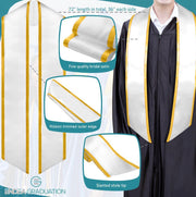 White/Gold Plain Graduation Stole With Trim Color & Angled End - Endea Graduation