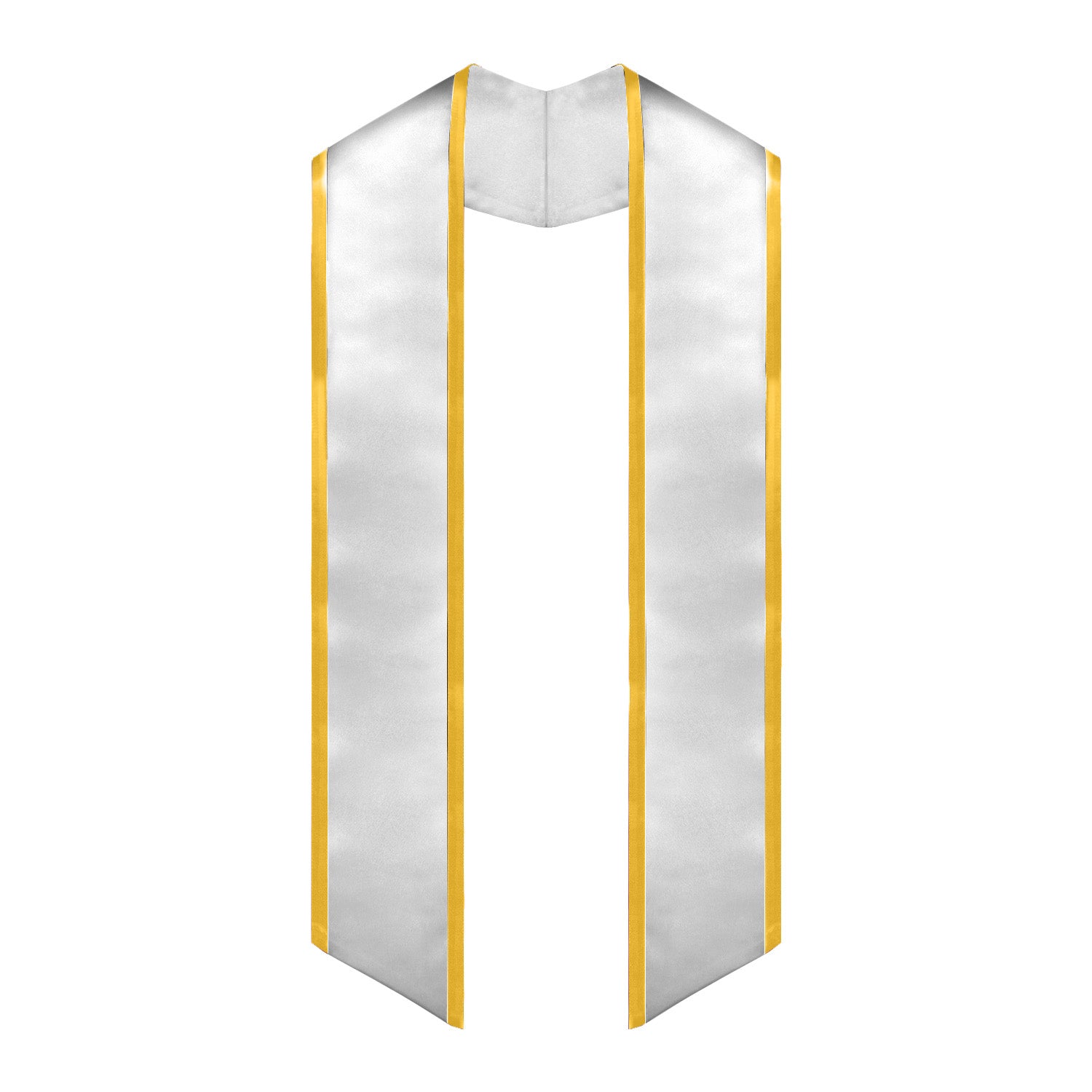 White/Gold Plain Graduation Stole With Trim Color & Angled End - Endea Graduation