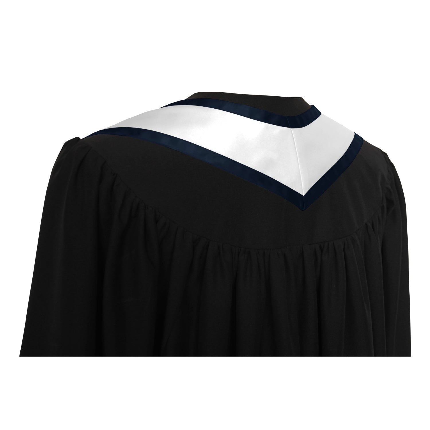 White/Navy Blue Plain Graduation Stole With Trim Color & Classic End - Endea Graduation