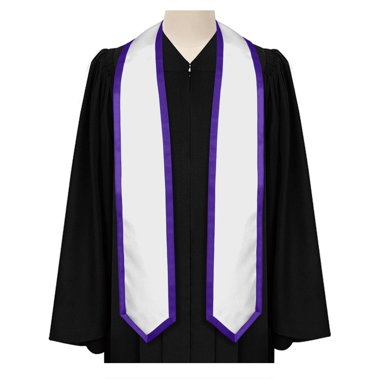 White/Purple Plain Graduation Stole With Trim Color & Classic End - Endea Graduation