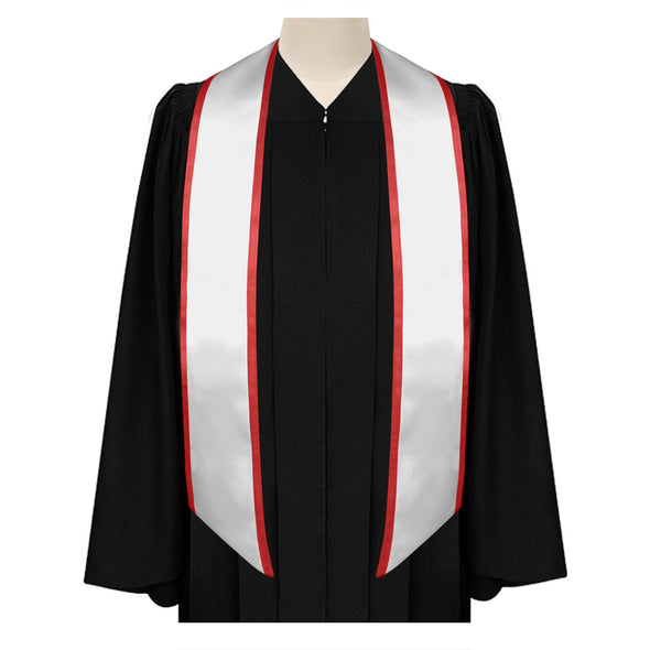 White/Red Plain Graduation Stole With Trim Color & Angled End - Endea Graduation