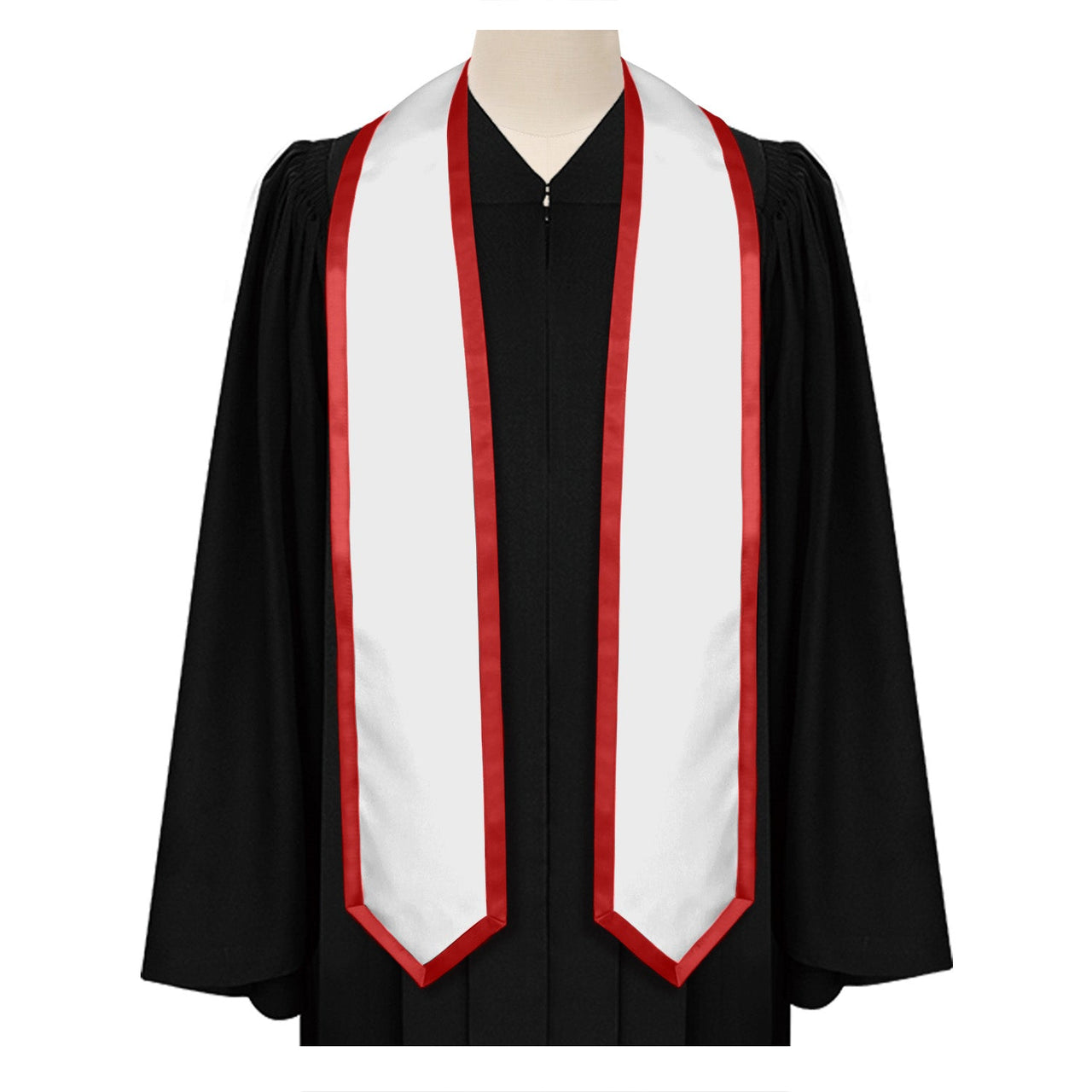 White/Red Plain Graduation Stole With Trim Color & Classic End - Endea Graduation