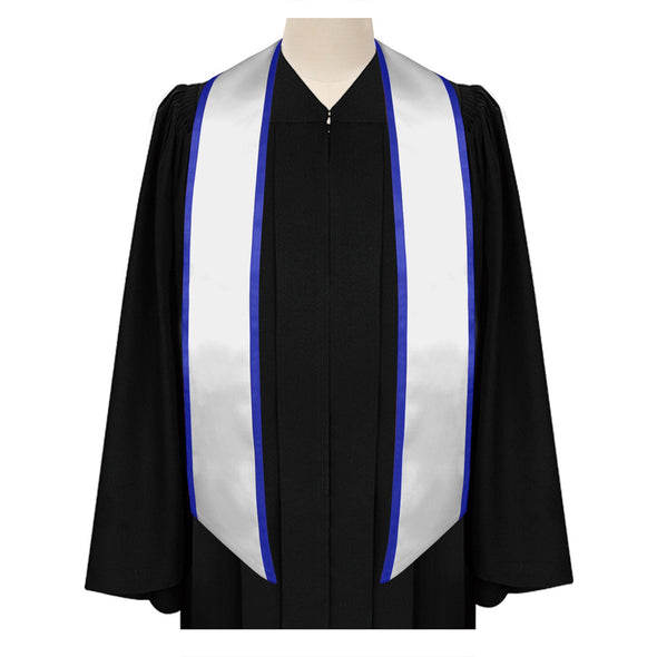 White/Royal Blue Plain Graduation Stole With Trim Color & Angled End - Endea Graduation