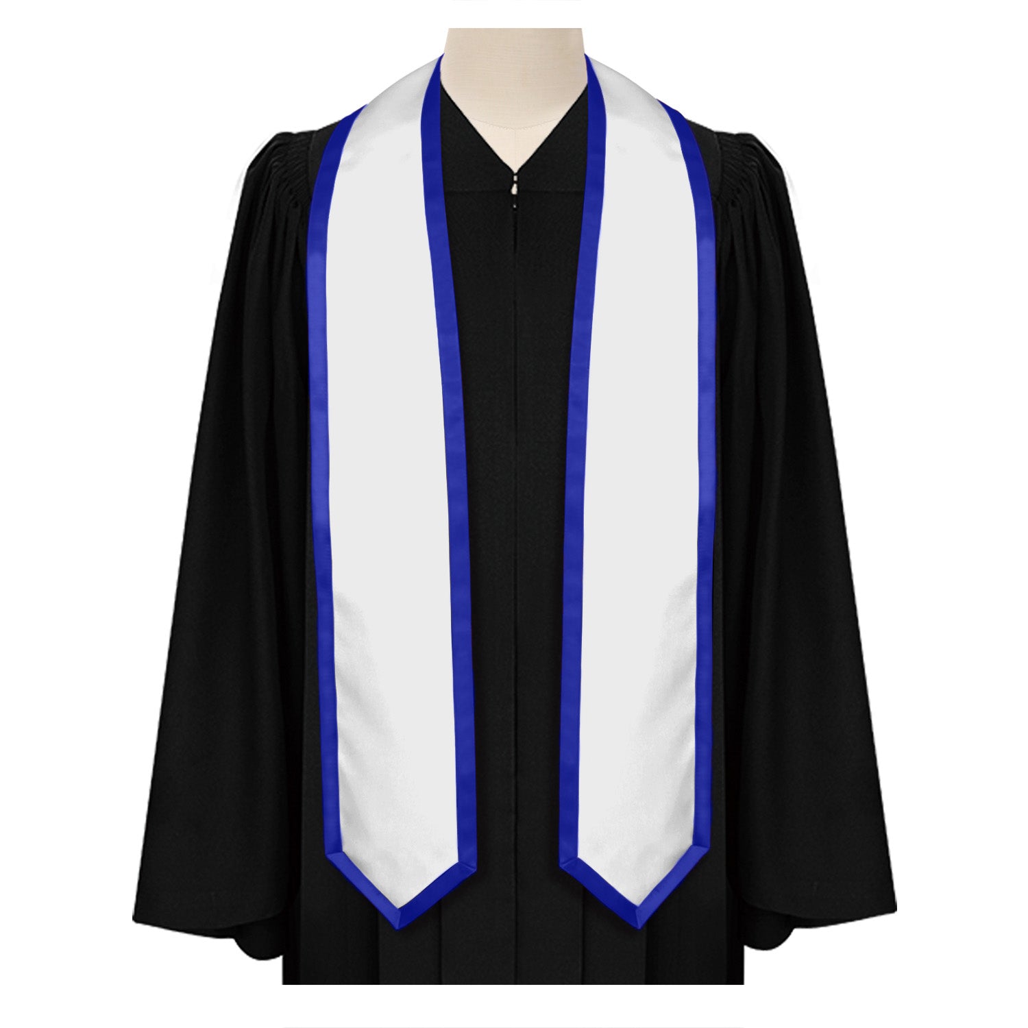 White/Royal Blue Plain Graduation Stole With Trim Color & Classic End - Endea Graduation